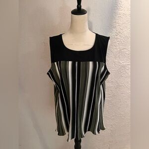 Roz and Ali tank top 1x. Black, white, and black work wear/business casual.